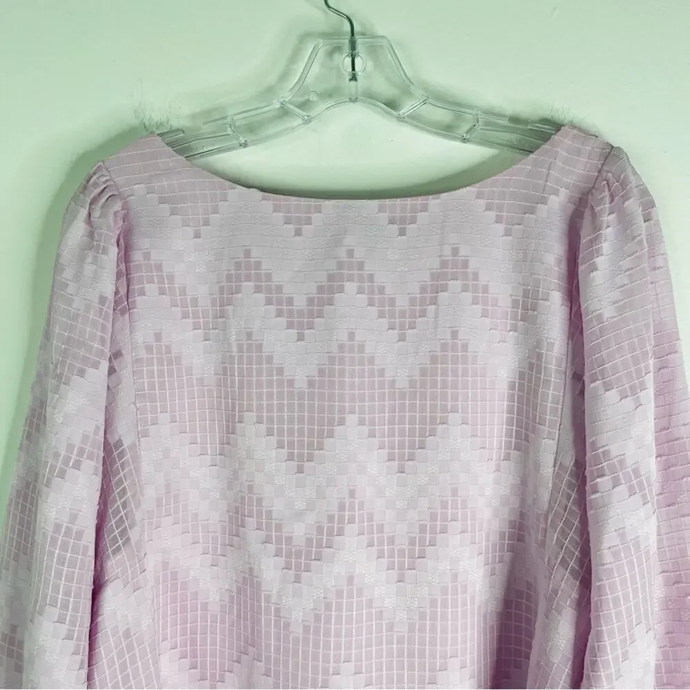 Banana Republic pink purple lavender check puff shoulder blouse top medium